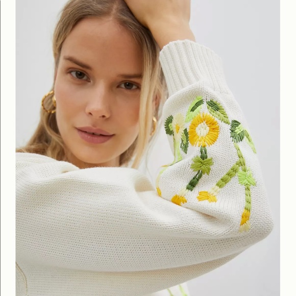 NWT Anthropologie Marigold Embroidered Sweater Medium #244 - Picture 2 of 6
